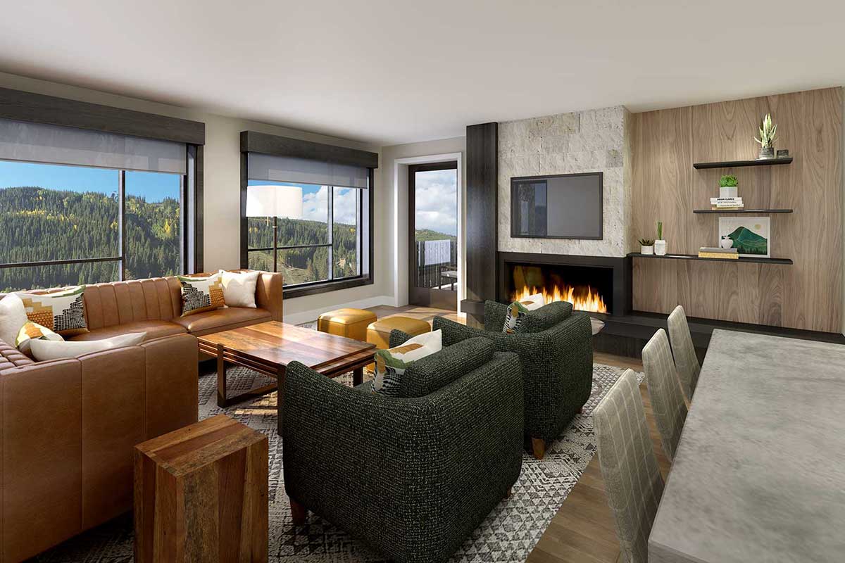 Kindred Resort Room with Fireplace Rendering Kindred Resort Room with Fireplace Rendering